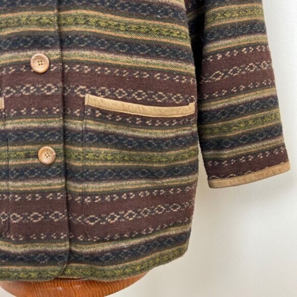 Vintage Marie Claire Women's Large Wool Blend Cardigan Sweater Shacket Fair Isle - Picture 3 of 14